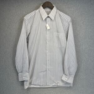 Gianni Bellini Shirt Mens Size 16 White Black Striped Polyester Blend Button Up